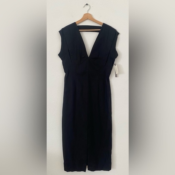 Anthropologie Black Viscose Linen Blend Sleeveless Career Formal Dress sz L NWT - Picture 1 of 8